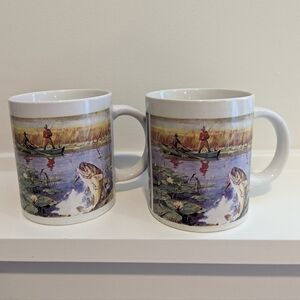 Fishing Scene Ceramic Mug Set